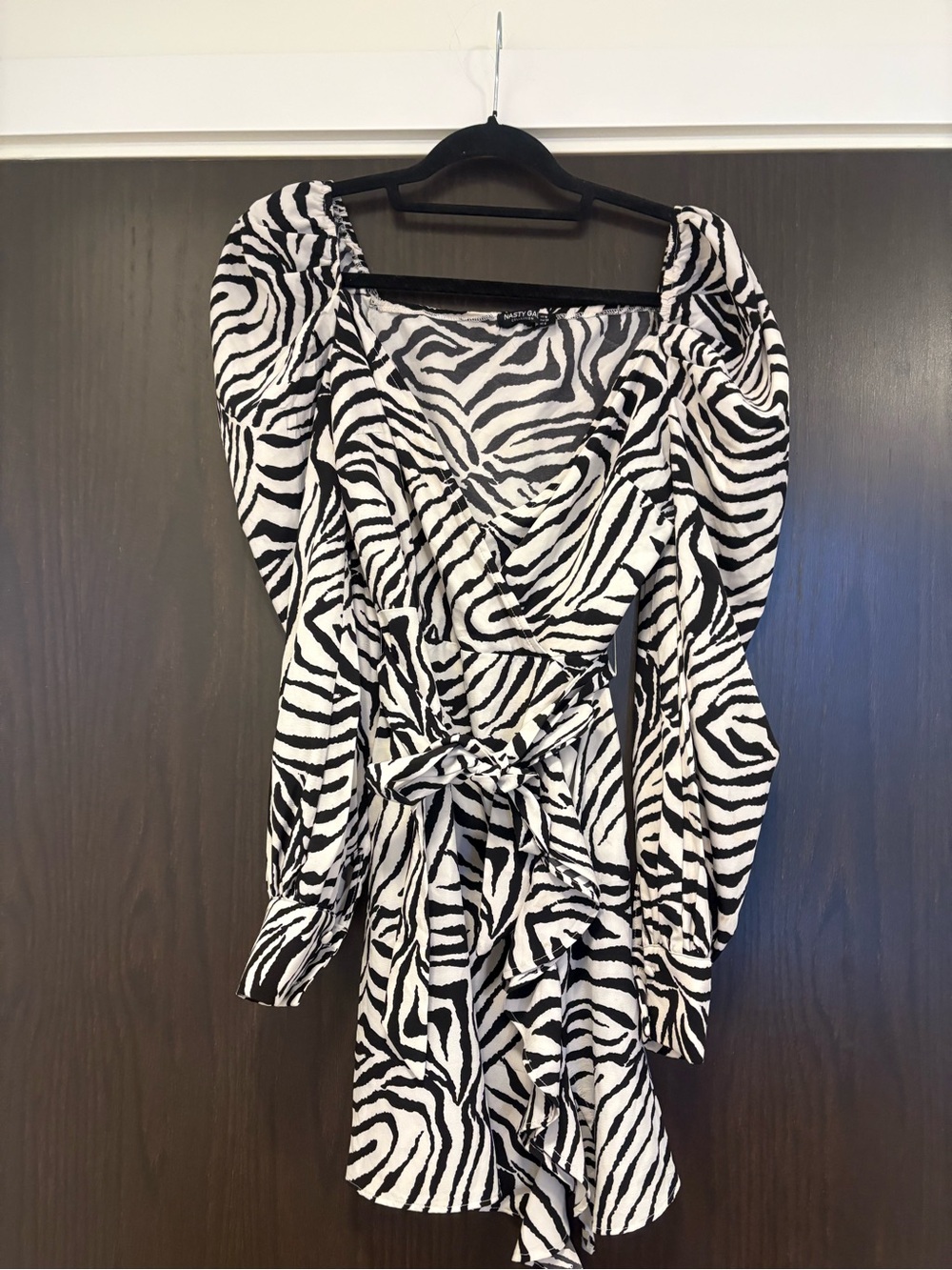 Nasty Gal Black & White Zebra Wrap Mini Dress